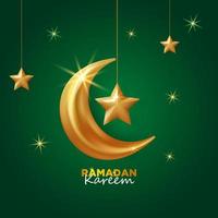 belle carte de voeux ramadan kareem avec croissant de lune doré et étoile