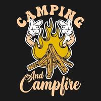 logo de conception de chemise cool de feu de camp vecteur