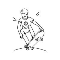 skateur dans le style de contour. un adolescent sur une planche à roulettes. illustration vectorielle. vecteur