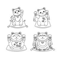 chat japonais maneki neko ensemble contour. un symbole de chance et de prospérité. illustration vectorielle. vecteur