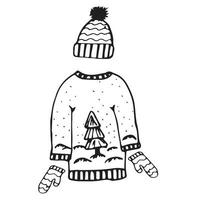 ensemble de vêtements d'hiver doodle vecteur
