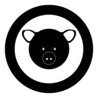 L'icône tête de cochon couleur noire en cercle vecteur