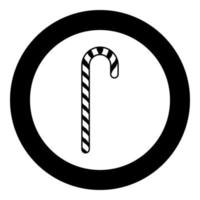 icône noire de canne en bonbon dans l'illustration vectorielle de cercle isolée vecteur