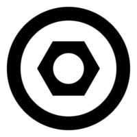 L'icône de l'écrou hexagonal de couleur noire en cercle vecteur