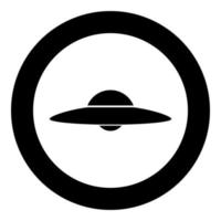 OVNI. L'icône de soucoupe volante couleur noire en cercle vecteur