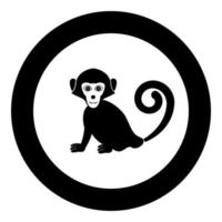 icône de singe en illustration vectorielle de couleur noire ronde vecteur