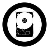 icône de disque dur couleur noire en cercle vecteur