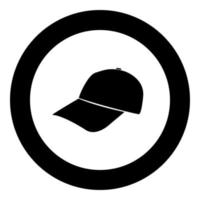 icône noire de casquette de baseball dans l'illustration vectorielle de cercle isolée. vecteur