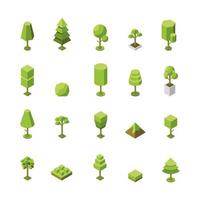 ensemble vectoriel d'icônes isométriques d'arbres. collection d'objets botaniques naturels. Illustration 3D de plantes. le concept de représenter l'arbre sous la forme d'une forme géométrique simple. plante pour parc, jardin