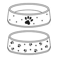 bol pour nourriture sèche et eau pour chiens et chats, icône de doodle contour noir, illustration vectorielle isolée vecteur