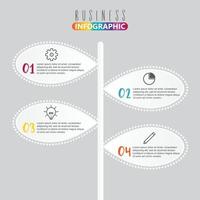 le vecteur de conception infographique et les icônes marketing peuvent être utilisés pour la mise en page du flux de travail, le diagramme, le rapport annuel, la conception Web. concept d'entreprise avec 4 options, étapes ou processus.