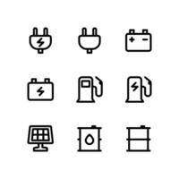 icônes de ligne d'énergie, y compris prise électrique, batterie et plus