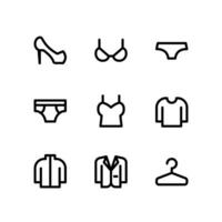 icônes de ligne de vêtements, y compris talon haut, soutien-gorge et plus vecteur