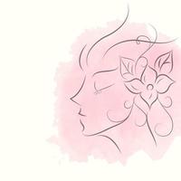 visage de femme abstraite avec fleurs florales, fille en vue de profil avec fond aquarelle rose, dessin d'illustration vectorielle vecteur