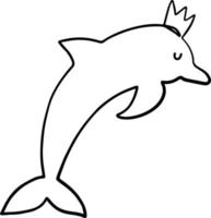 reine des dauphins dans un style de ligne continue. modèle mignon dans un style de ligne unique pour les cartes de voeux. conception d'art de ligne de contour pour l'impression de mode de t-shirt. vecteur