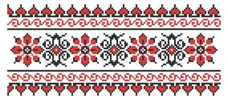 schéma national ukrainien d'ornement vectoriel au point de croix de fleurs. illustration en noir et rouge