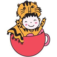 petit enfant dessiné à la main en illustration de costume de tigre vecteur