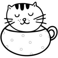 tigre mignon dans une tasse à café, illustration d'art de doodle dessinés à la main de tasse de thé. vecteur