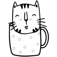 tigre mignon dans une tasse à café, illustration d'art de doodle dessinés à la main de tasse de thé. vecteur