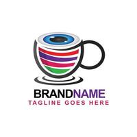 logo de l'œilleton. forme unique et mémorable d'oeil sur une tasse de thé, ce logo est parfait pour l'industrie de la boisson saine vecteur