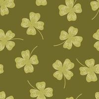 modèle sans couture de vecteur de trèfle à quatre feuilles. feuille de trèfle chanceux texture de dessin animé à quatre pétales. trèfle vert pour st. patrick's day, fond de fête de la bière irlandaise pour le tissu, le papier peint, le papier d'emballage