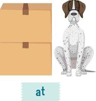 préposition de lieu avec chien de dessin animé et une boîte vecteur