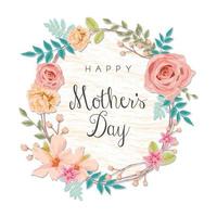 carte de voeux de fête des mères avec une belle fleur de fleur. illustration vectorielle de calligraphie à la main. carte de fête des mères avec couronne de fleurs vecteur
