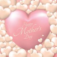 bannière de bonne fête des mères avec des coeurs roses brillants, illustration de carte de vacances sur fond clair - vecteur. vecteur