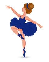illustration, une petite ballerine dans une robe bleue et des chaussures de pointe avec des rubans. fille qui danse. impression, clipart, vecteur