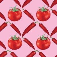 piment rouge et main de tomate dessiner la conception de modèle sans couture de légumes vecteur
