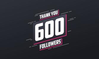 merci 600 followers, modèle de carte de voeux pour les réseaux sociaux. vecteur