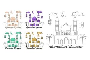 illustration vectorielle ramadan kareem collection de conception de style monoline ou art en ligne vecteur