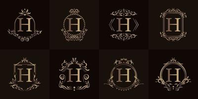 logo initial h avec ornement de luxe ou cadre fleuri, ensemble collection.ent ou cadre fleuri, ensemble collection. vecteur