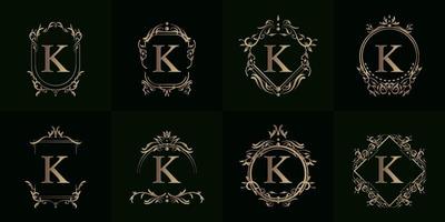 collection de logo initial k avec ornement de luxe ou cadre fleuri vecteur