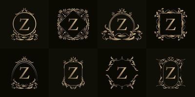 logo initial z avec ornement de luxe ou cadre fleuri, collection de jeux. vecteur