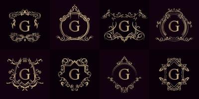 collection de logo initial g avec ornement de luxe ou cadre fleuri vecteur
