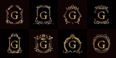 logo initial g avec ornement de luxe ou cadre fleuri, collection de jeux. vecteur
