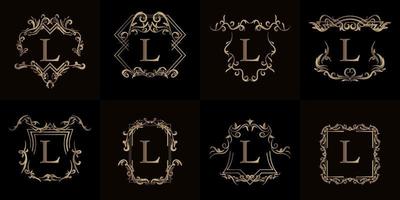 collection de logo initial l avec ornement de luxe ou cadre fleuri vecteur