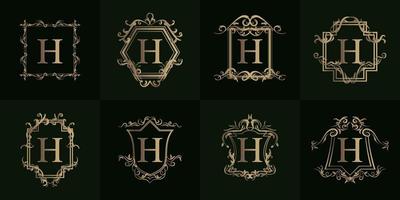 collection de logo initial h avec ornement de luxe ou cadre fleuri vecteur