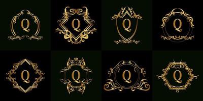 collection de logo initial q avec ornement de luxe ou cadre fleuri vecteur