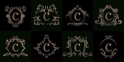 collection de logo initial c avec ornement de luxe ou cadre fleuri vecteur