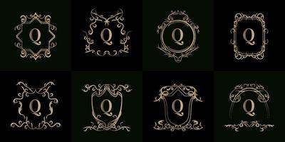 collection de logo initial q avec ornement de luxe ou cadre fleuri vecteur