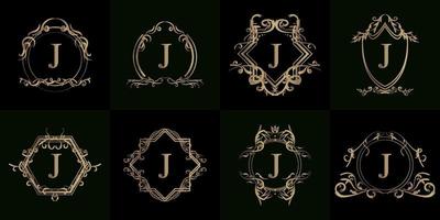 collection de logo initial j avec ornement de luxe ou cadre fleuri vecteur
