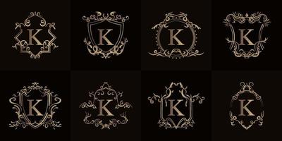 collection de logo initial k avec ornement de luxe ou cadre fleuri vecteur