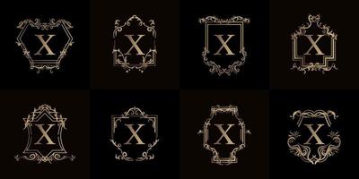 collection de logo initial x avec ornement de luxe ou cadre fleuri vecteur