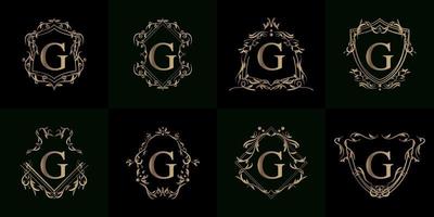 collection de logo initial g avec ornement de luxe ou cadre fleuri vecteur