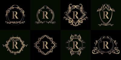 collection de logo initial r avec ornement de luxe ou cadre fleuri vecteur