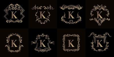 collection de logo initial k avec ornement de luxe ou cadre fleuri vecteur