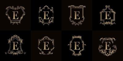 collection de logo initial e avec ornement de luxe ou cadre fleuri vecteur