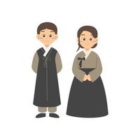 personnage de dessin animé d'un couple coréen portant un hanbok vecteur